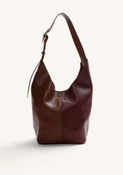 BOLSO MAXI BUCKET MARRÓN Y MORADO