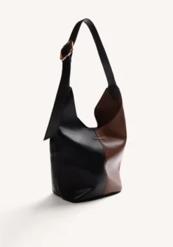 BOLSO MAXI BUCKET NEGRO Y MARRÓN