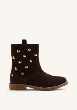 BOTINES CHOCOLATE PIEL TACHUELAS