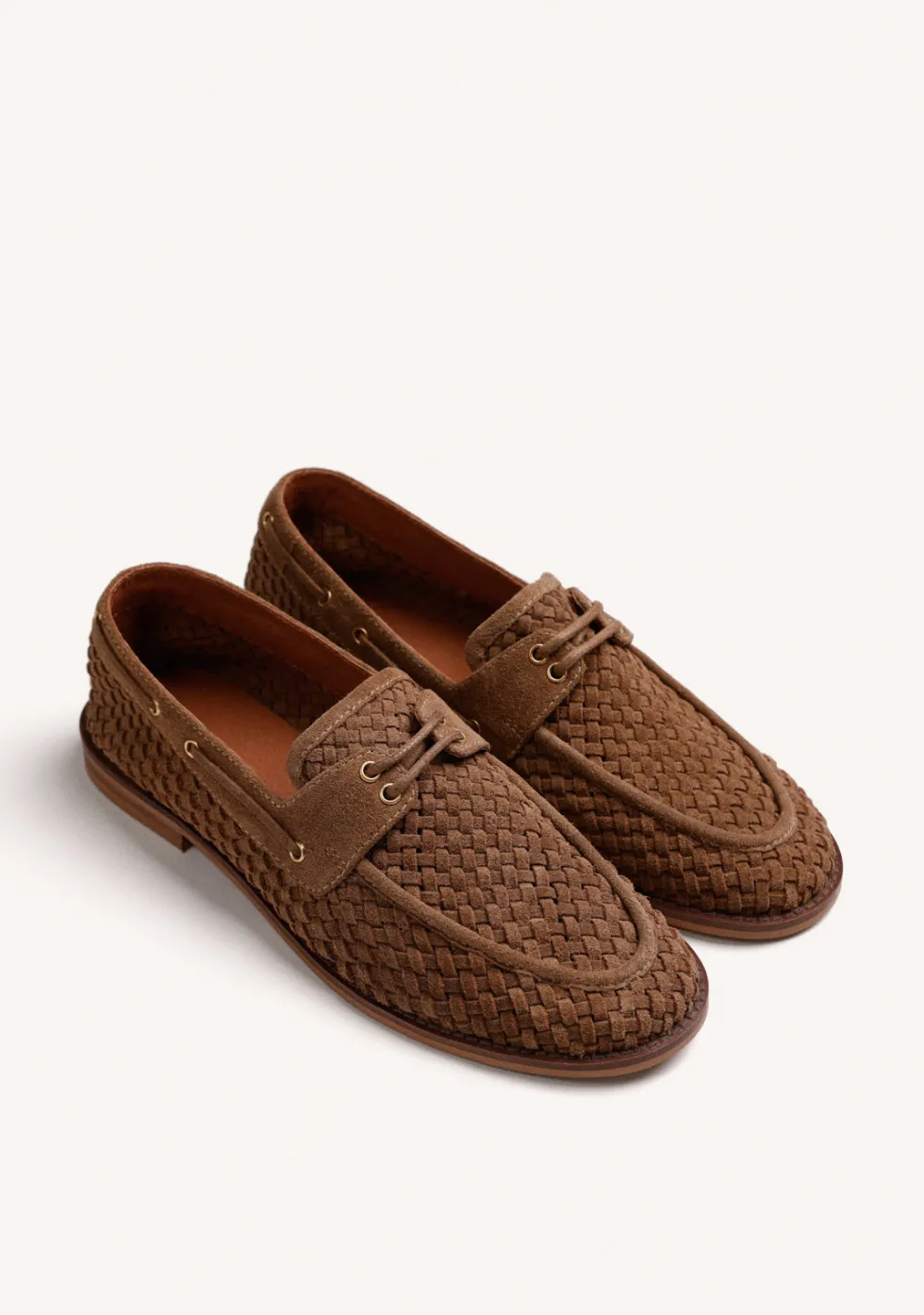 MOCASINES NÁUTICOS MARRÓN PIEL TRENZADA