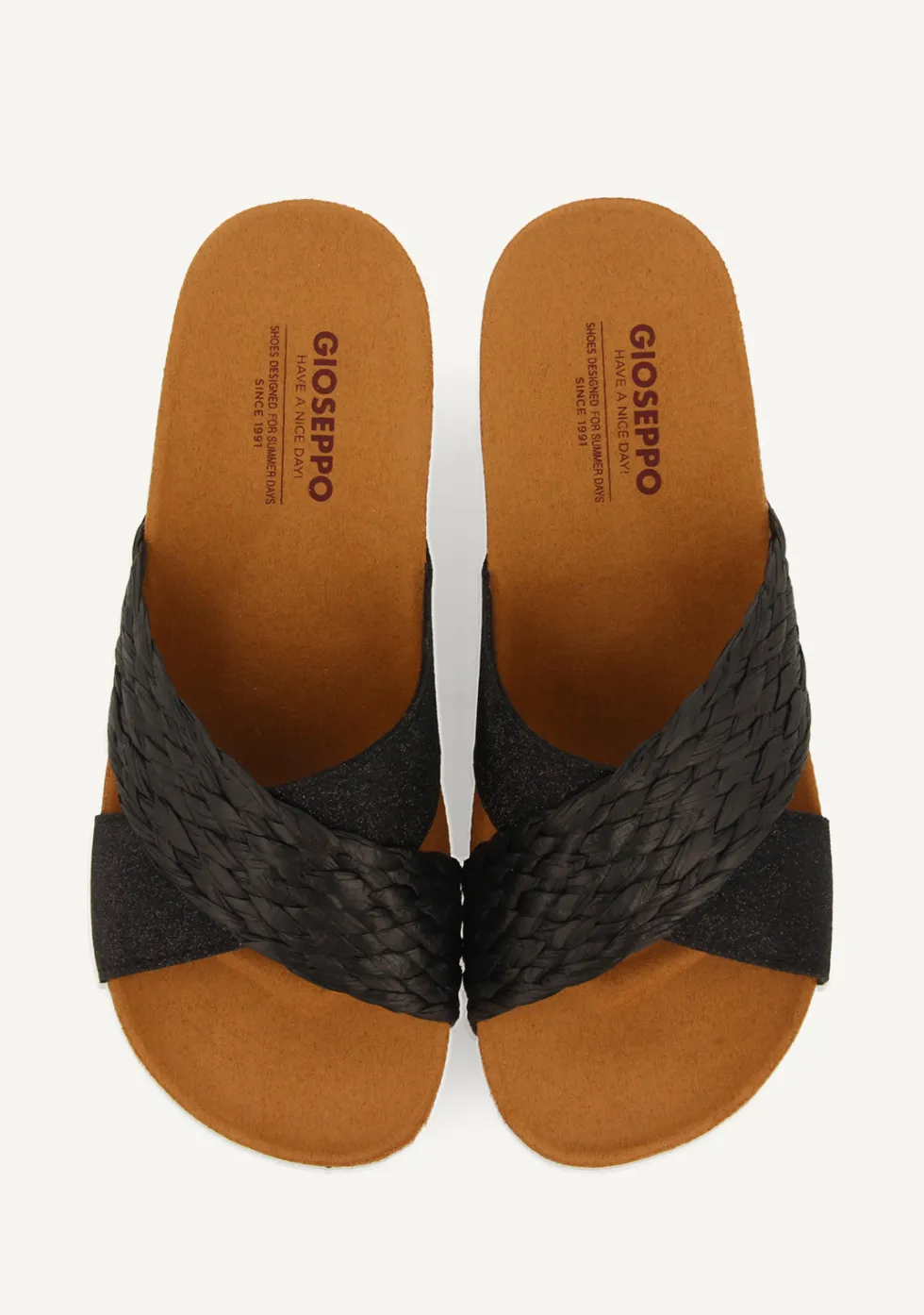 SANDALIAS CON CUÑA TIPO BIO Y TIRAS NEGRAS PARA MUJER GOULDS