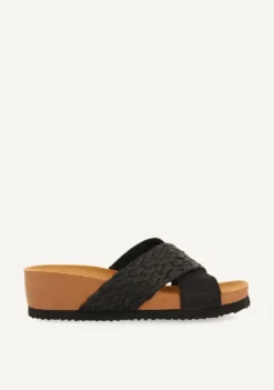 SANDALIAS CON CUÑA TIPO BIO Y TIRAS NEGRAS PARA MUJER GOULDS