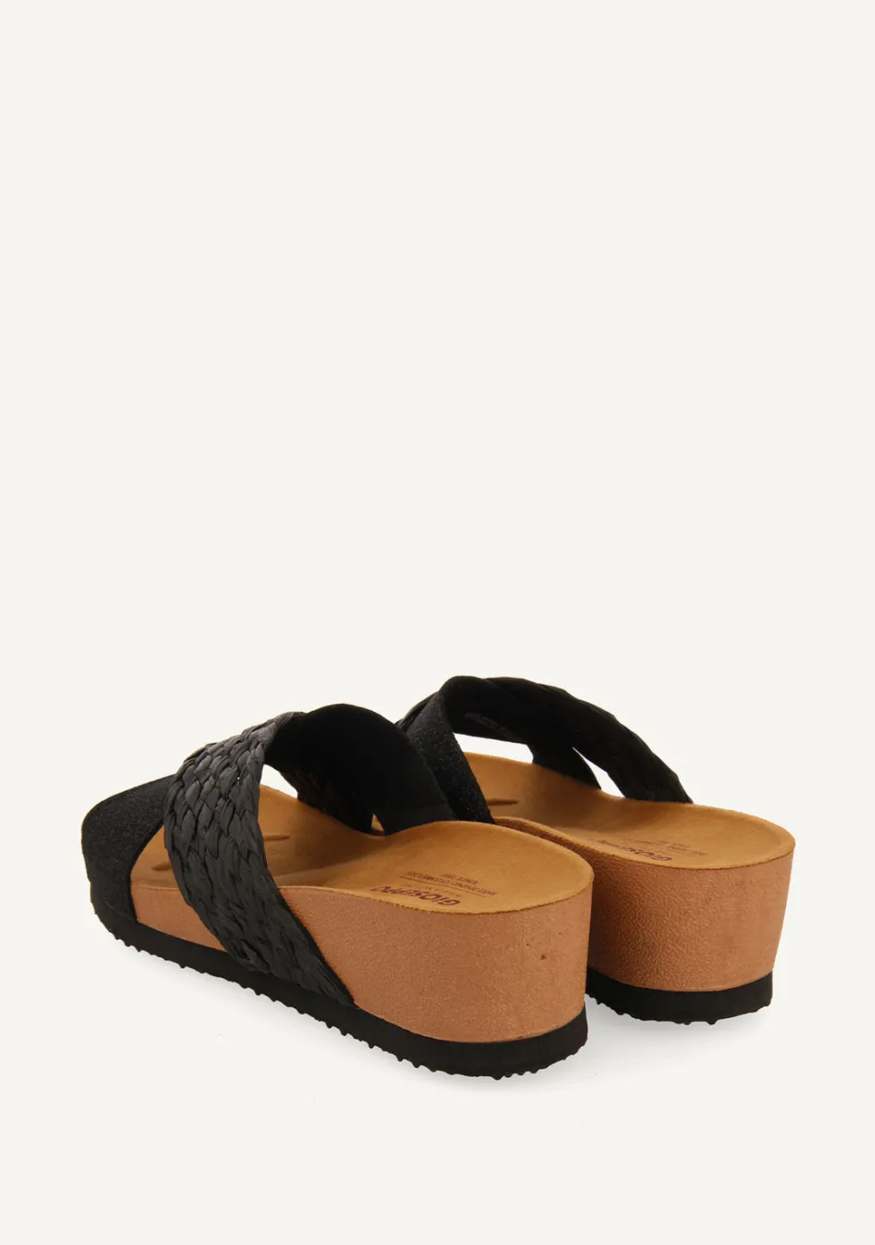 SANDALIAS CON CUÑA TIPO BIO Y TIRAS NEGRAS PARA MUJER GOULDS