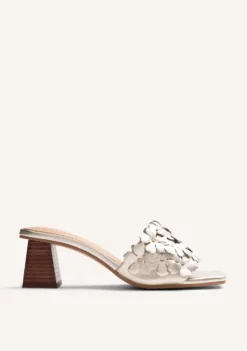 SANDALIAS MULES TACÓN PIEL FLORES TANGUB