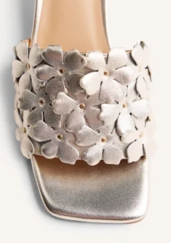 SANDALIAS MULES TACÓN PIEL FLORES TANGUB