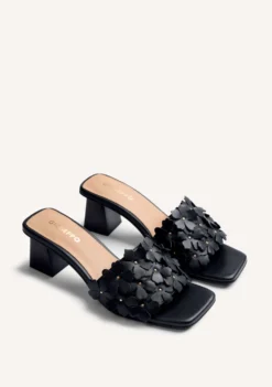 SANDALIAS MULES TACÓN PIEL FLORES TANGUB