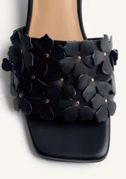 SANDALIAS MULES TACÓN PIEL FLORES TANGUB