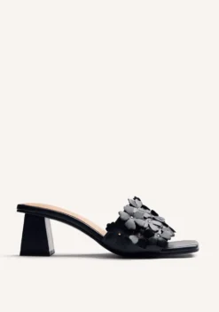 SANDALIAS MULES TACÓN PIEL FLORES TANGUB