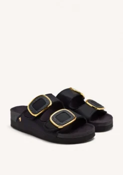 SANDALIAS NEGRAS ESTILO BIO CON ADORNO JOYA PARA MUJER BUDAORS