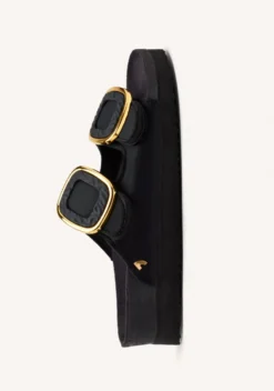 SANDALIAS NEGRAS ESTILO BIO CON ADORNO JOYA PARA MUJER BUDAORS