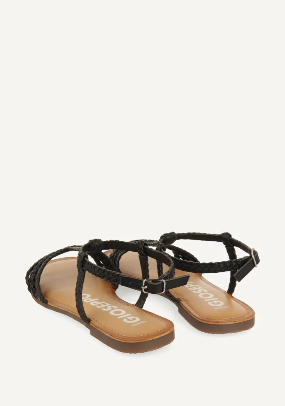 SANDALIAS PLANAS NEGRAS DE PIEL TRENZADAS PARA MUJER ICARI