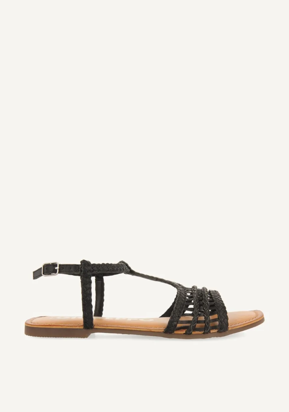 SANDALIAS PLANAS NEGRAS DE PIEL TRENZADAS PARA MUJER ICARI