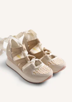 ZAPATILLAS ABIERTAS PIEL Y RAFIA CUÑA KIDIKA