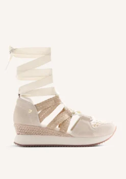 ZAPATILLAS ABIERTAS PIEL Y RAFIA CUÑA KIDIKA