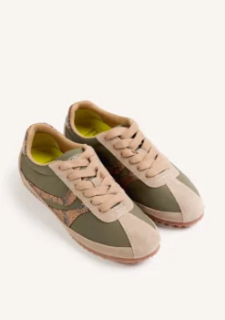 ZAPATILLAS CAQUI PIEL Y NYLON CUÑA